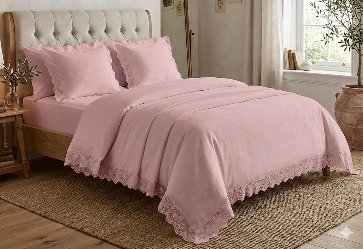 iSleep Dekbedovertrek Claire - Tweepersoons - 200x200/220 cm - Oud Roze