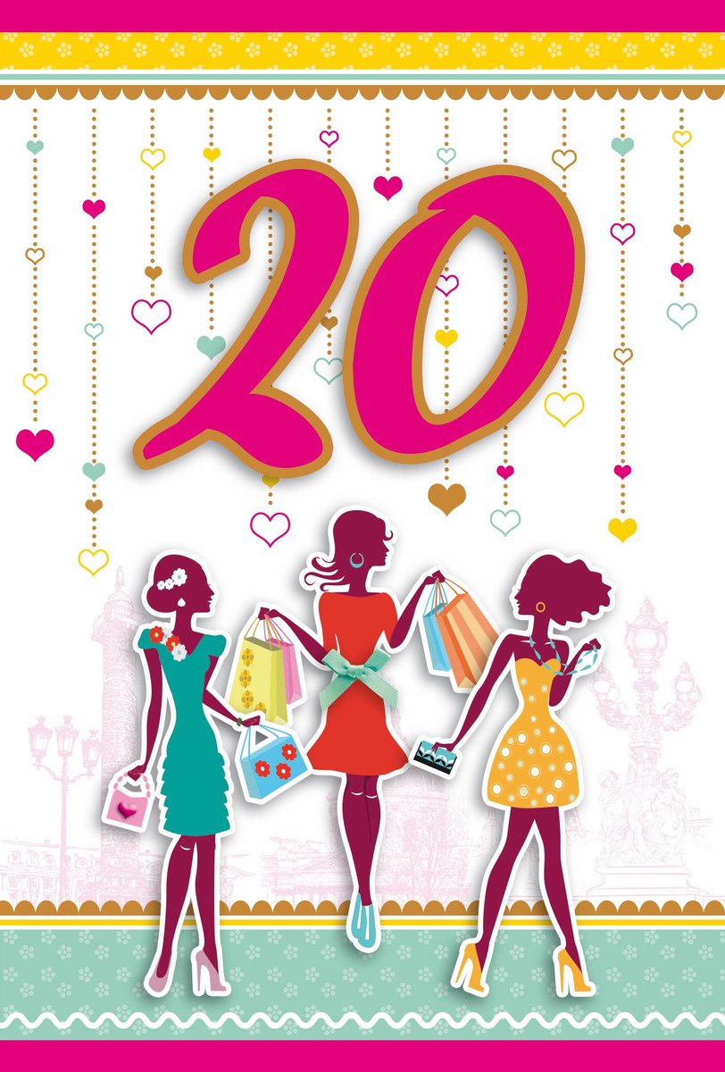 Wenskaart | 6 stuks | Luxe 3D wenskaart 20 jaar vrouw