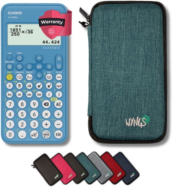 Casio fx-82NL+ incl. WYNGS Beschermhoes Turkoois - Wetenschappelijke Rekenmachine - Basis Pakket