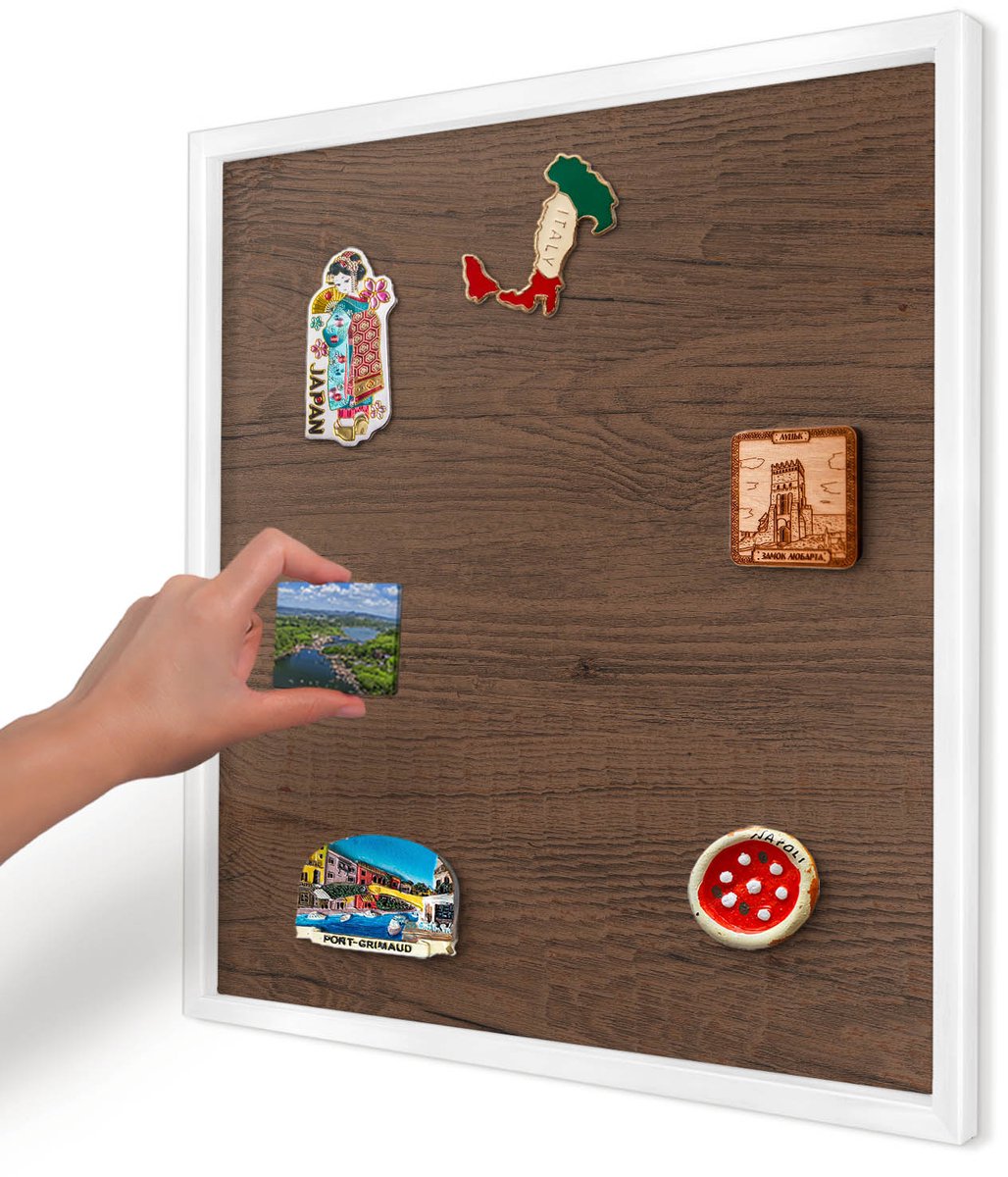 Artprintcave Bruin Magneetbord mit Witte Lijst - 50x50 cm - Houtstructuur Magnetisch Bord Voor Magneten - Rustiek Magneetbord Voor Keuken - Texturen