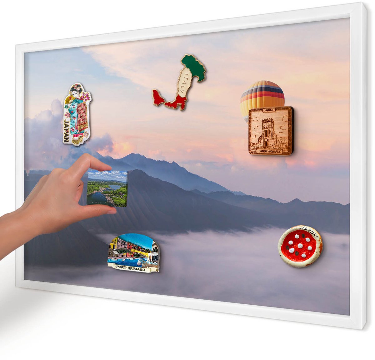 Artprintcave Blauw Magneetbord mit Witte Lijst - 60x40 cm - Hemelreis Magneet Bord mit Frame - Fotografisch Magneetbord Voor Foto's - Landschappen