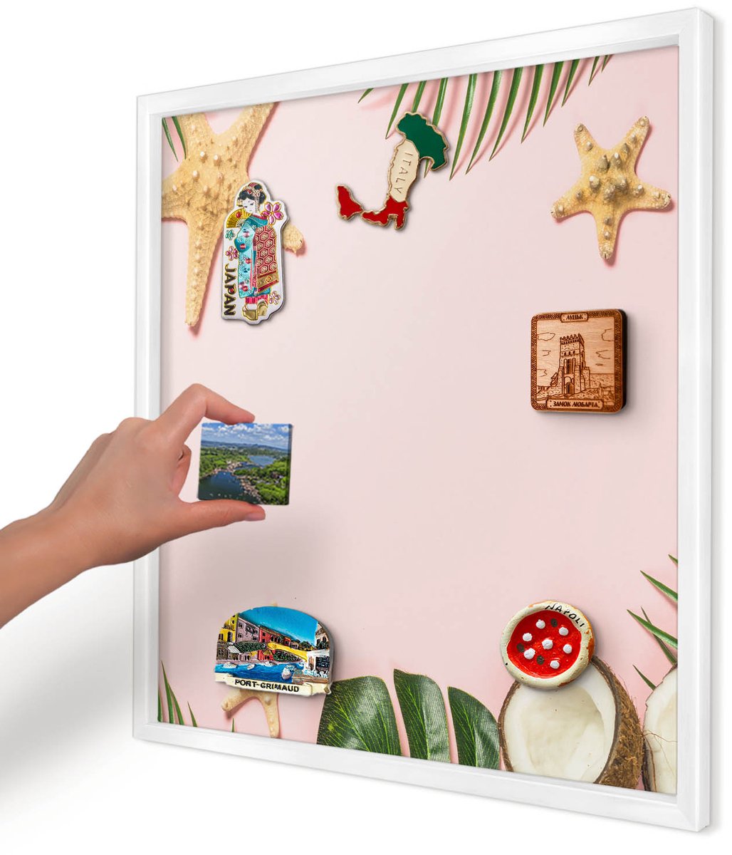 Artprintcave Roze Magneetbord mit Witte Lijst - 50x50 cm - Tropische Vakantie Magnetisch Bord - Illustratief Magneet Bord mit Frame - Natuur