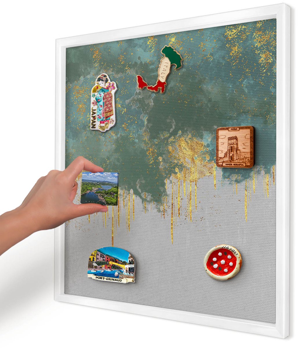 Artprintcave Turkoois Magneetbord mit Witte Lijst - 50x50 cm - Turquoise Abstractie Wandbord Magnetisch - Abstract Memobord Keuken - Abstractie