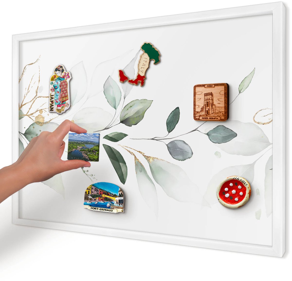 Artprintcave Groente Magneetbord mit Witte Lijst - 60x40 cm - Botanische Elegantie Magnetische Organizer - Waterverf Notitiebord - Bloemen En Planten
