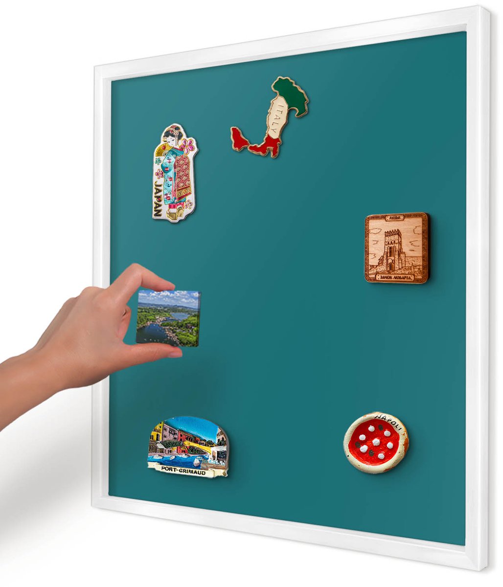Artprintcave Turkoois Magneetbord mit Witte Lijst - 50x50 cm - Donker Turkoois Bord Voor Magneten - Minimalist Magneetbord Voor Keuken - Achtergronden En Patronen