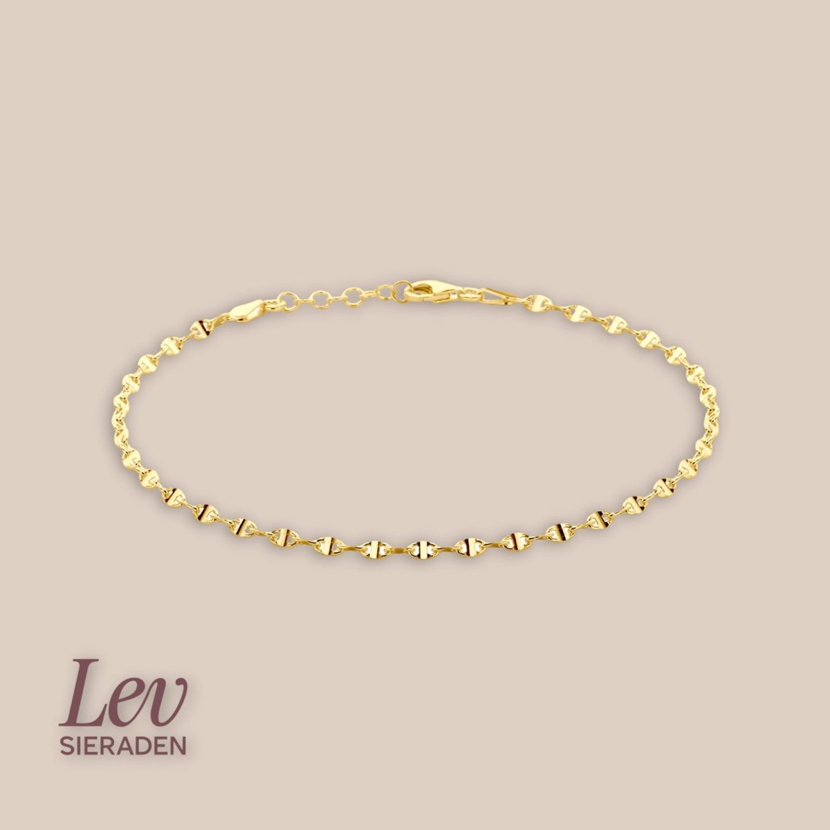 Verguld 925 zilveren enkelbandje koffieboon schakel - Goud kleurig - 2.8 mm 24 cm - Lev Sieraden