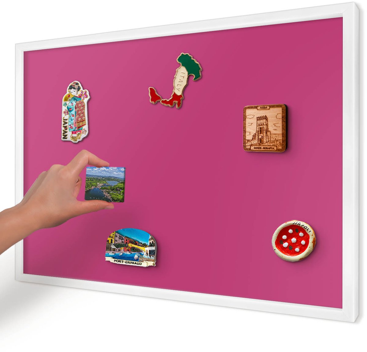 Artprintcave Roze Magneetbord mit Witte Lijst - 60x40 cm - Intens Roze Bord Voor Magneten - Minimalist Magneet Bord mit Frame - Achtergronden En Patronen