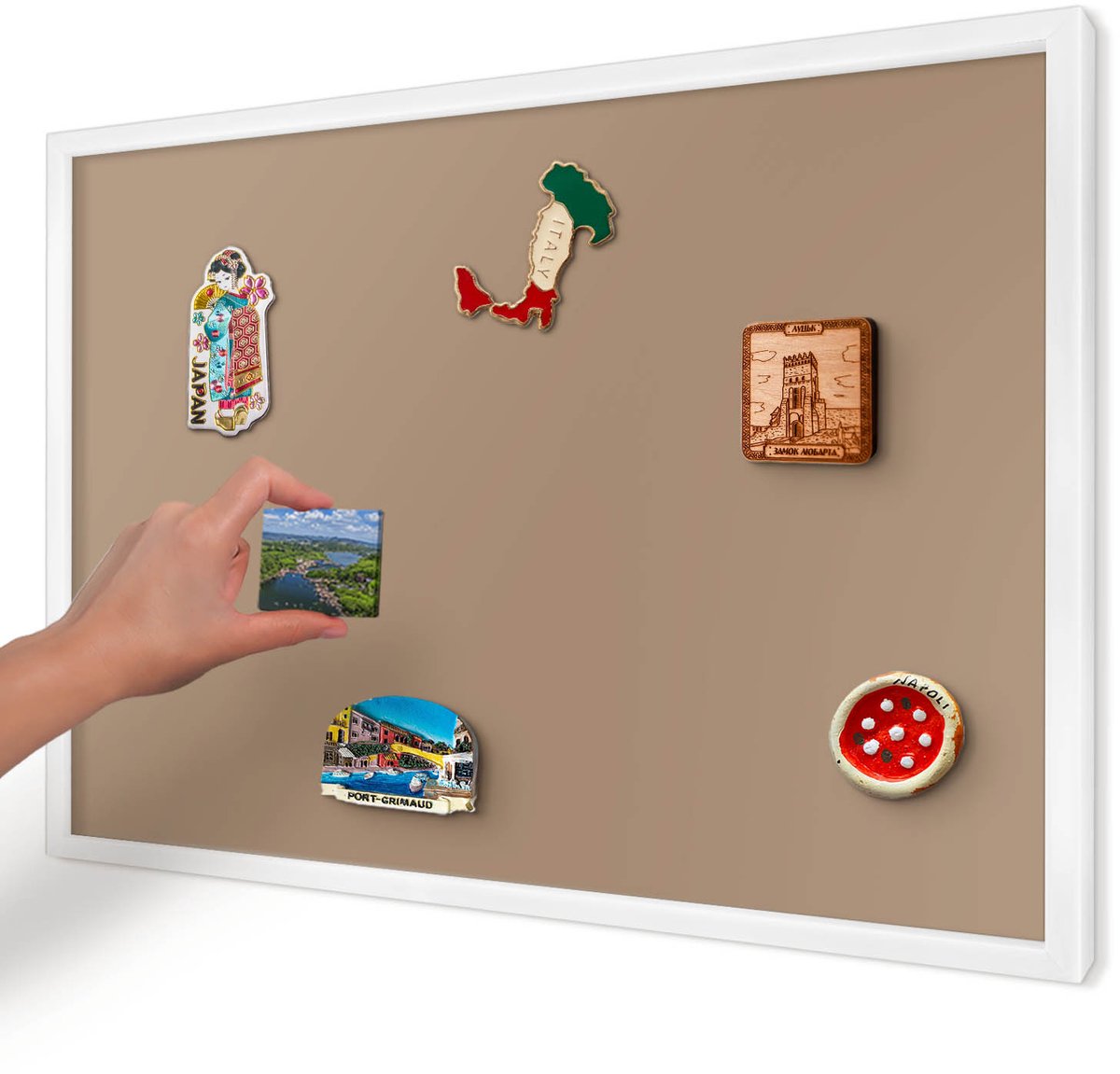 Artprintcave Bruin Magneetbord mit Witte Lijst - 60x40 cm - Warm Lichtbruin Magneetbord Voor Keuken - Minimalist Wandbord Magnetisch - Achtergronden En Patronen