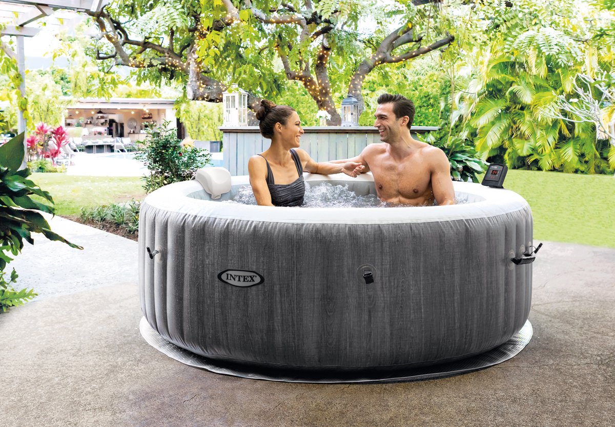 Intex PureSpa Greywood Deluxe inflatable hot tub - 4 people - Ø 196 x 71 cm - Wifi