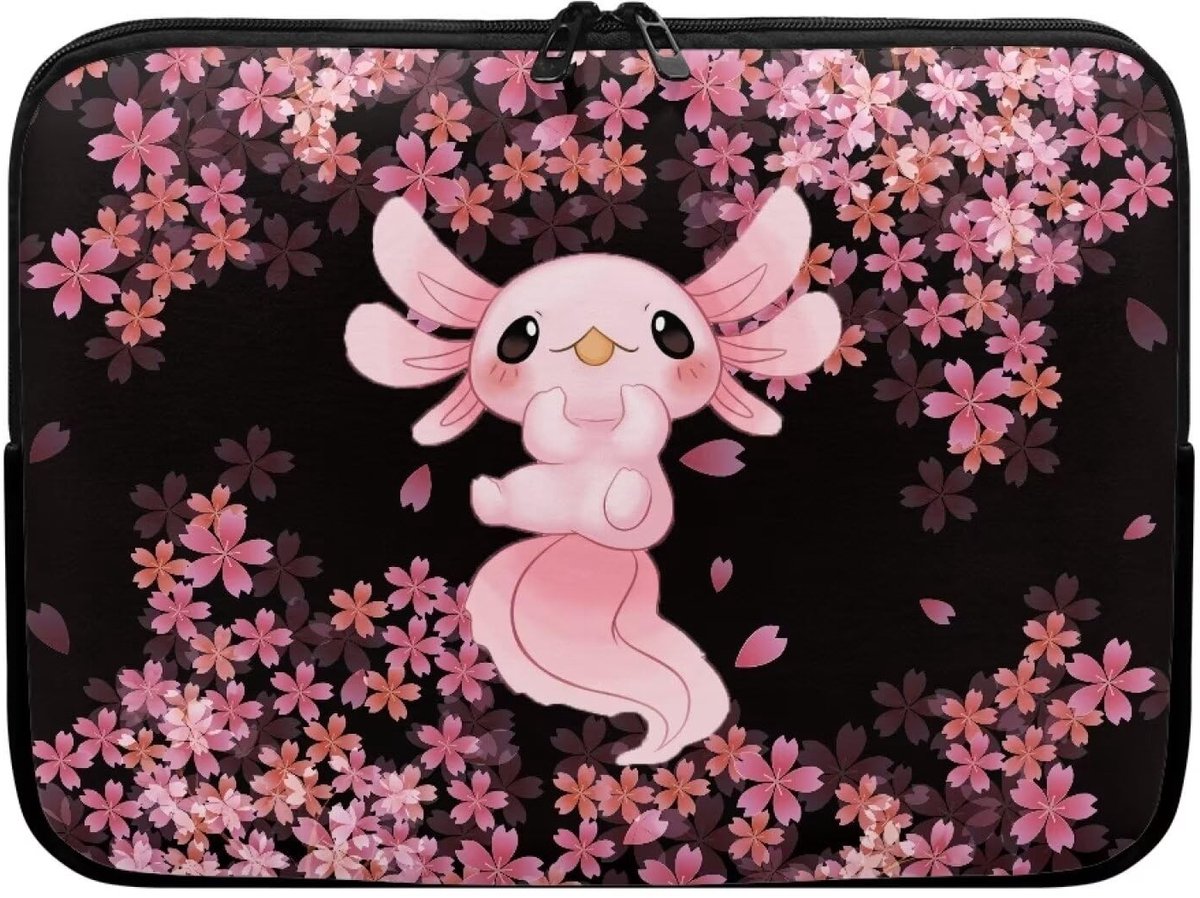 Omgoods - Waterdichte Laptop Sleeve met Axolotl Cherry Blossom Design