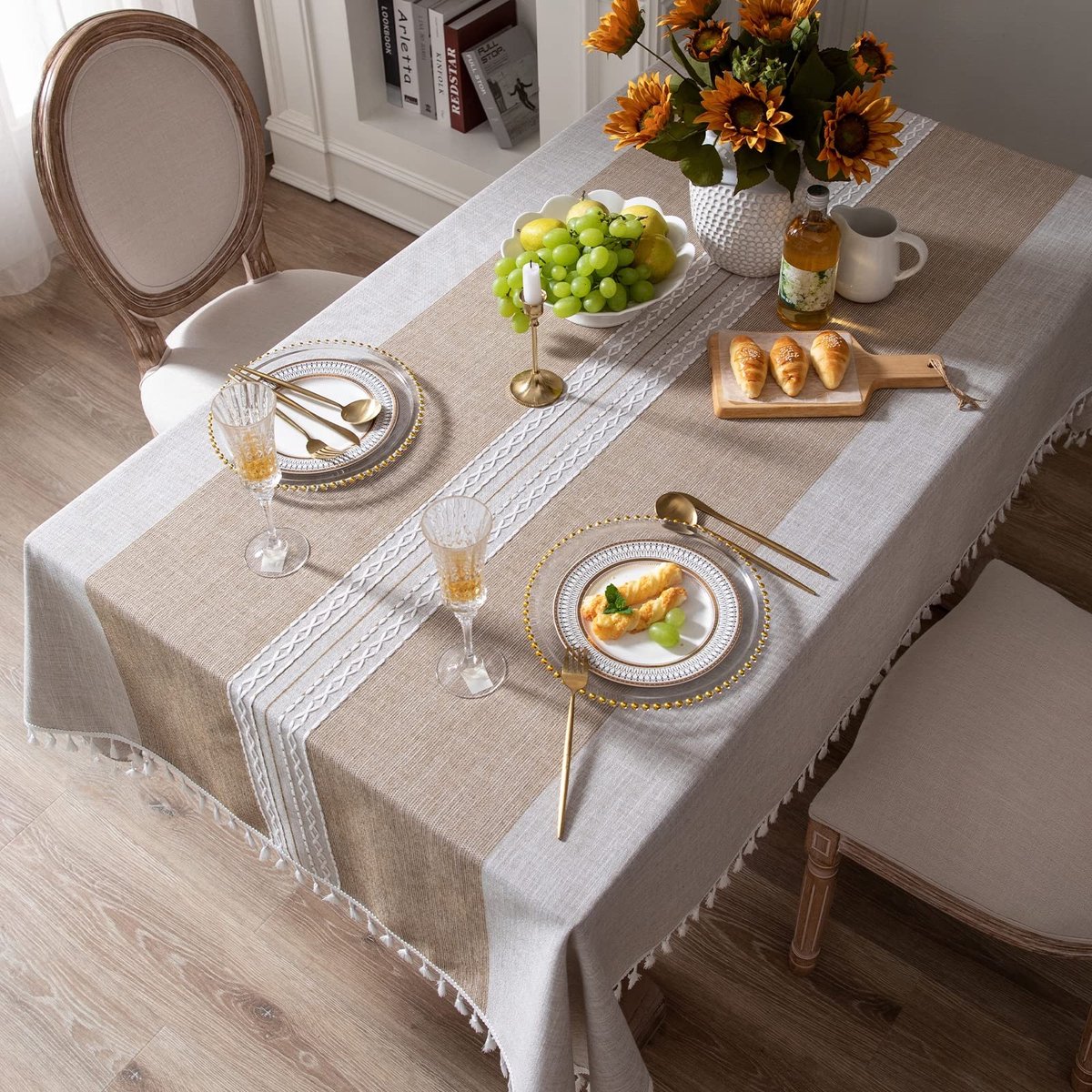 Omgoods - Rectangle Tafelkleed Ruitmotief Bruin Gestreept 140x180 cm
