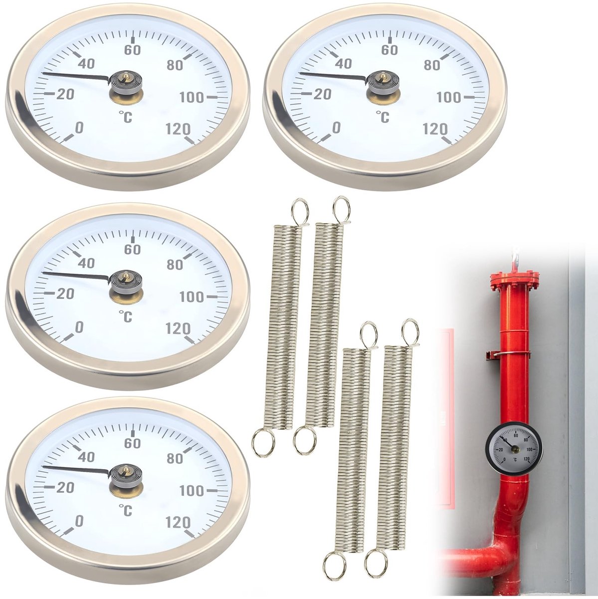 Omgoods - Set van 4 Bimetalen Industriële Thermometers