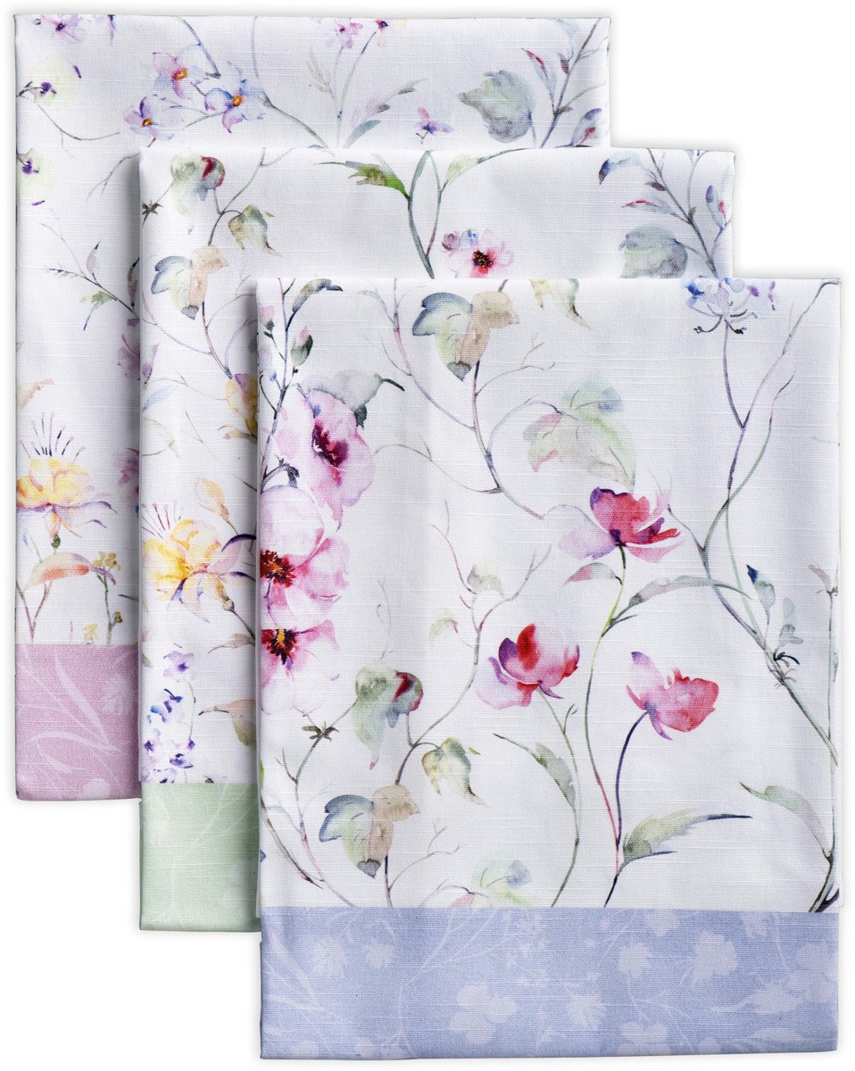 Omgoods - Keukenhanddoeken Set van 3 - 100% Katoen - Zomerbloemen - 50x70 cm