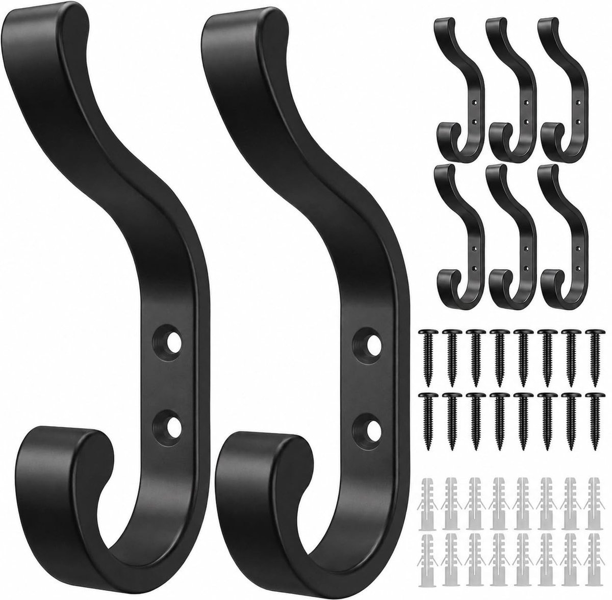 Omgoods - Set van 8 Zwarte Wandhaken voor Muurbevestiging