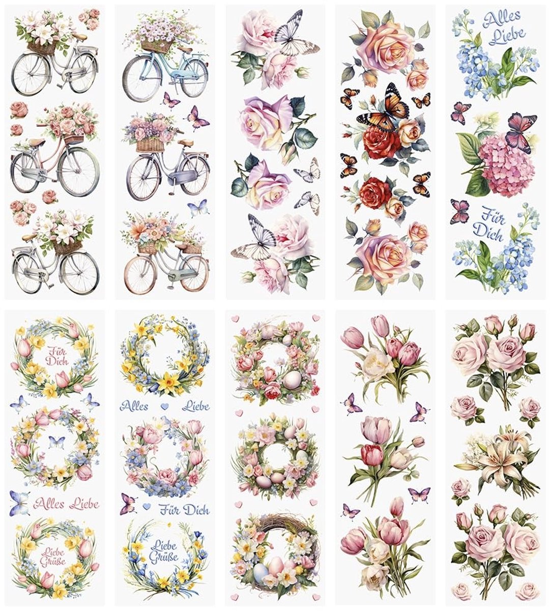 Omgoods - Premium Transfers met Bloemen en Wensen - 10 Stuks