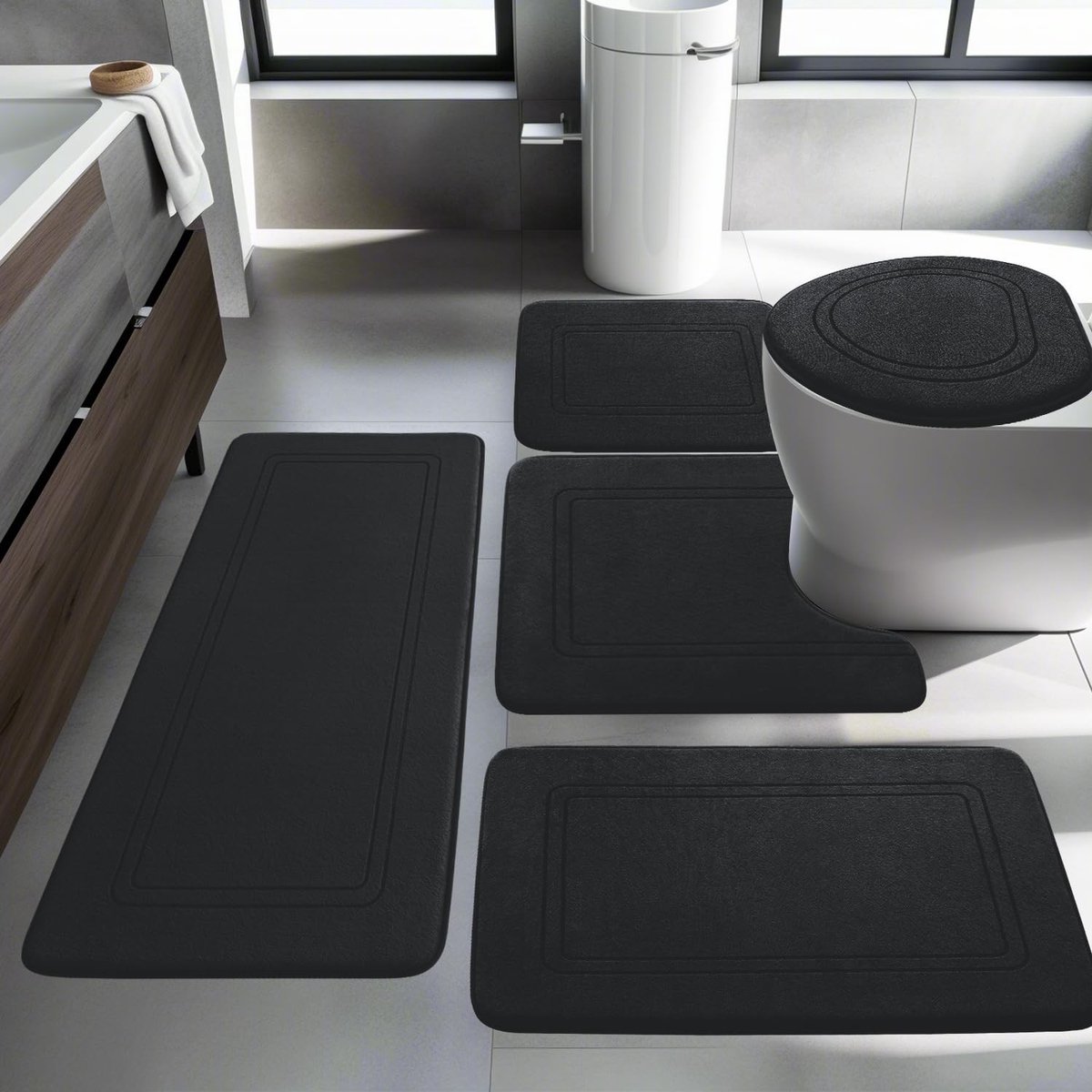 Omgoods - Set van 5 Stukken Badmatten met Geheugenfoam en Antislip
