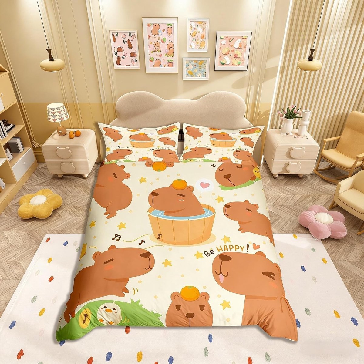 Omgoods - Cartoon Capybara Dekbedovertrek Set - Grappige en Schattige Ontwerpen