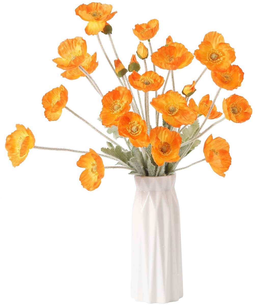 Omgoods - Set van 6 Zijde Poppy's voor Tafeldecoratie in Oranje