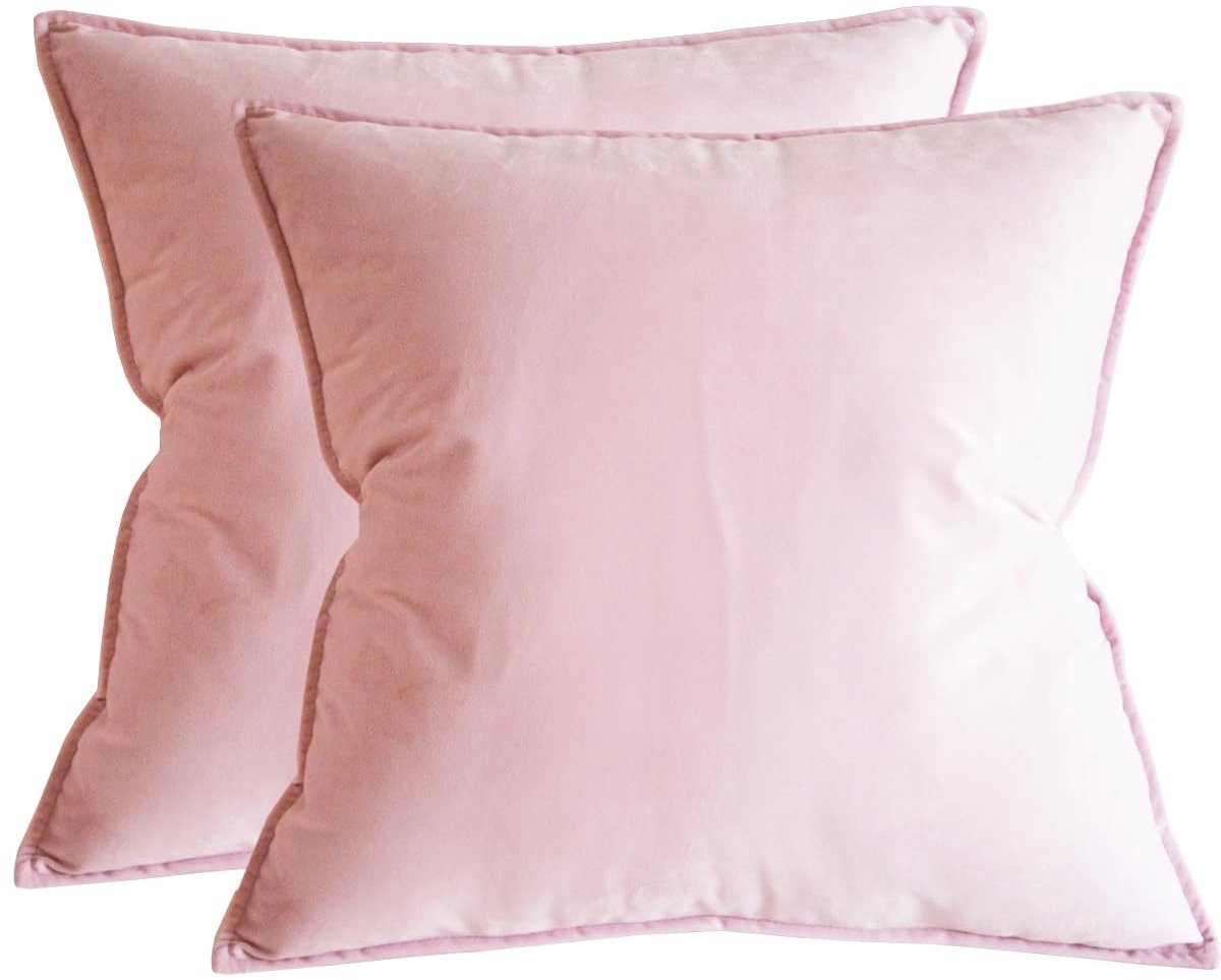 Omgoods - Set van 2 Fluwelen Kussenhoezen Lichtroze 45x45cm