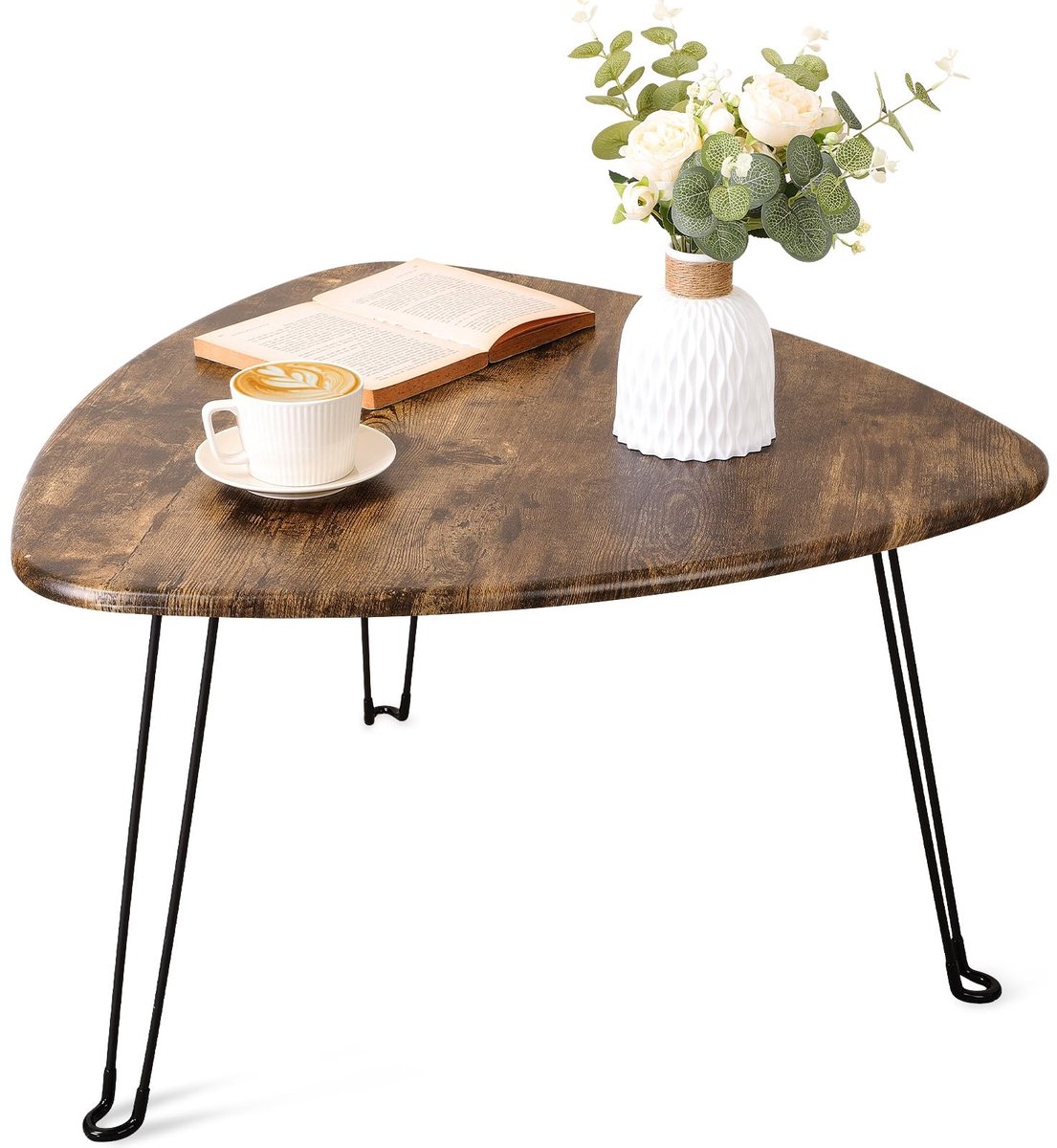 Omgoods - Vouwbare Driehoekige Koffietafel met Houten Bovenblad