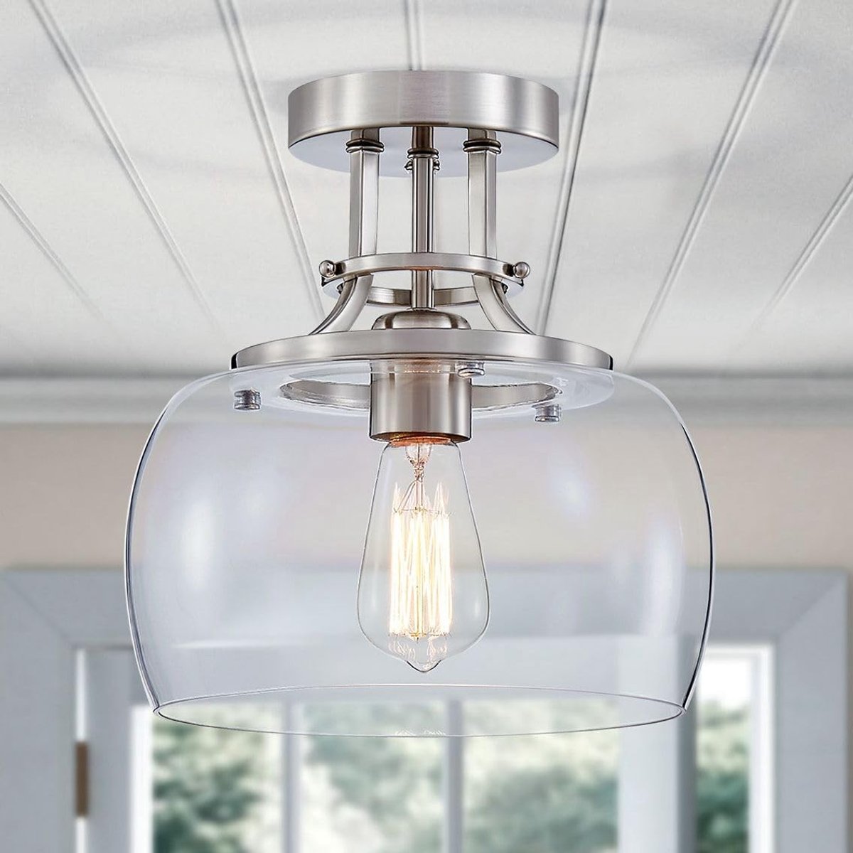 Omgoods - Rustieke LED Plafondlamp met Dimmable Glazen Lampenkap 25 cm