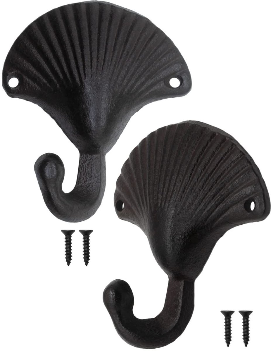 Omgoods - Rustieke IJzeren Haken Art Deco Schelp Design Zwart - Set van 2