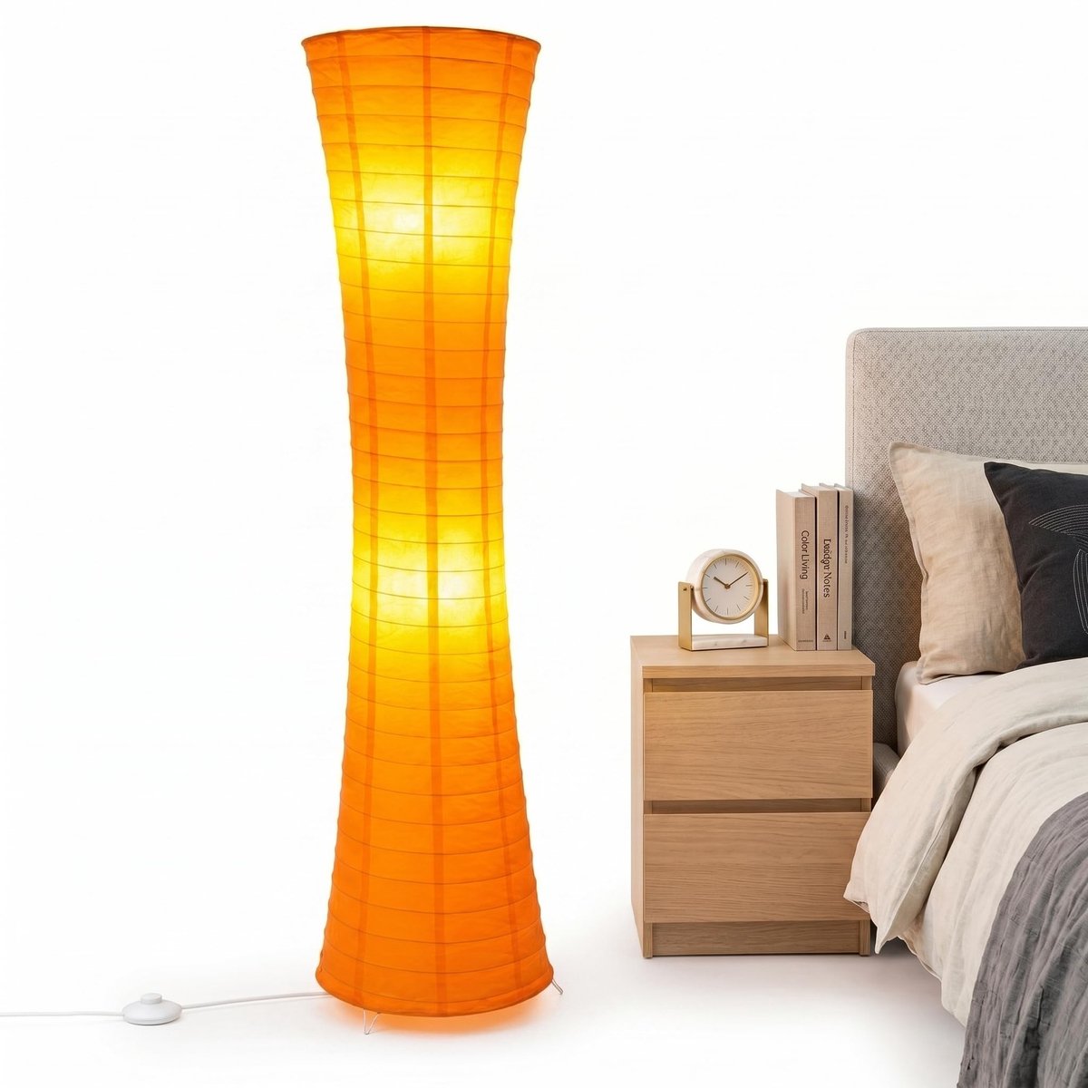 Omgoods - Handgemaakte Vloerlamp met Oranje Lampenkap van Rijstpapier