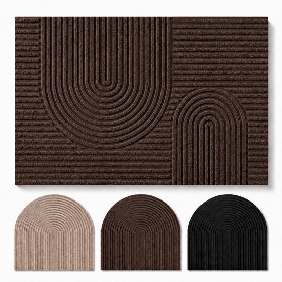 Bruine deurmat met golvend patroon. Verkrijgbaar in beige, bruin en zwart.