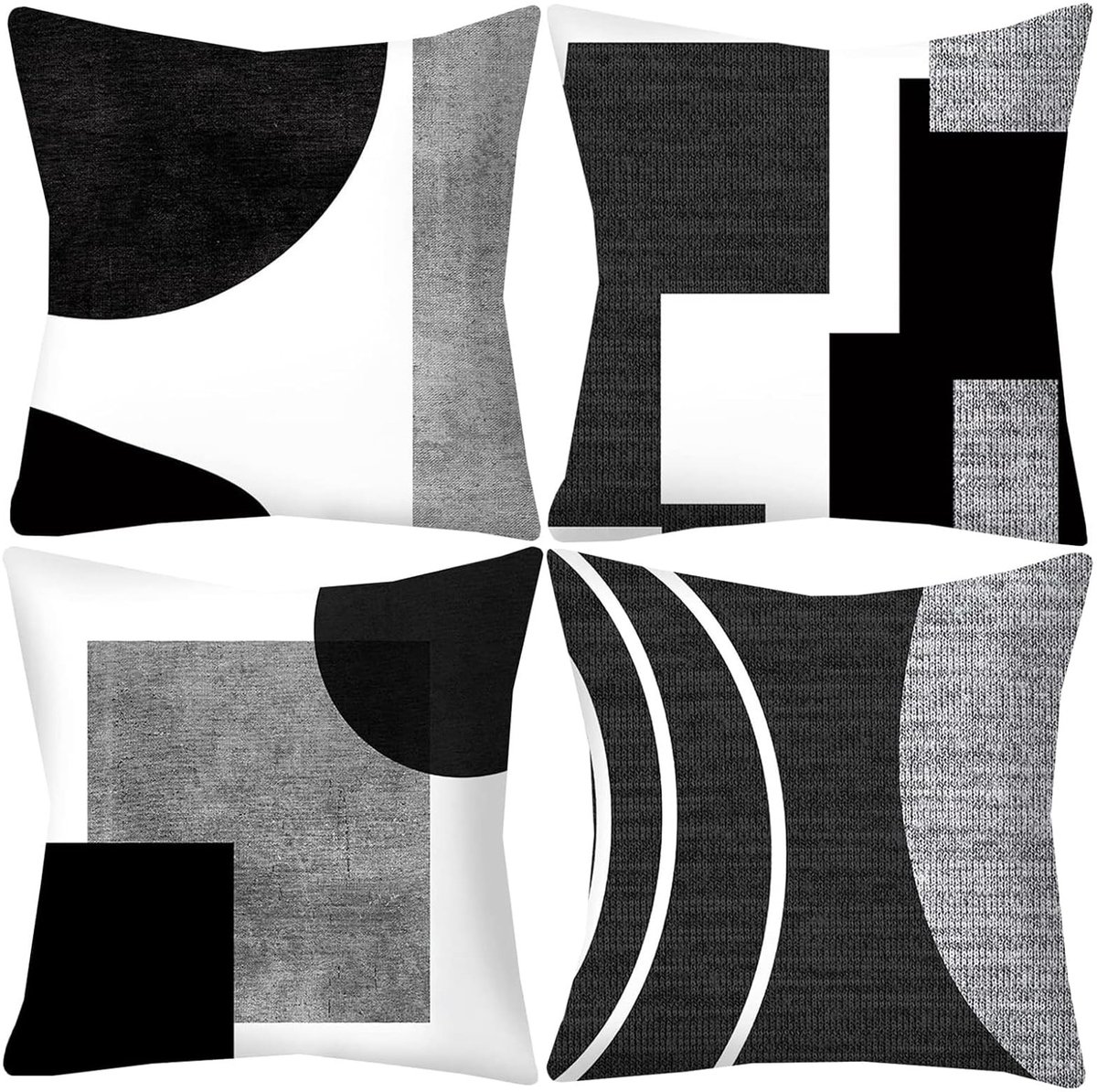 Omgoods - Set van 4 Abstracte Kussenhoezen 18 x 18 inch in Grijs