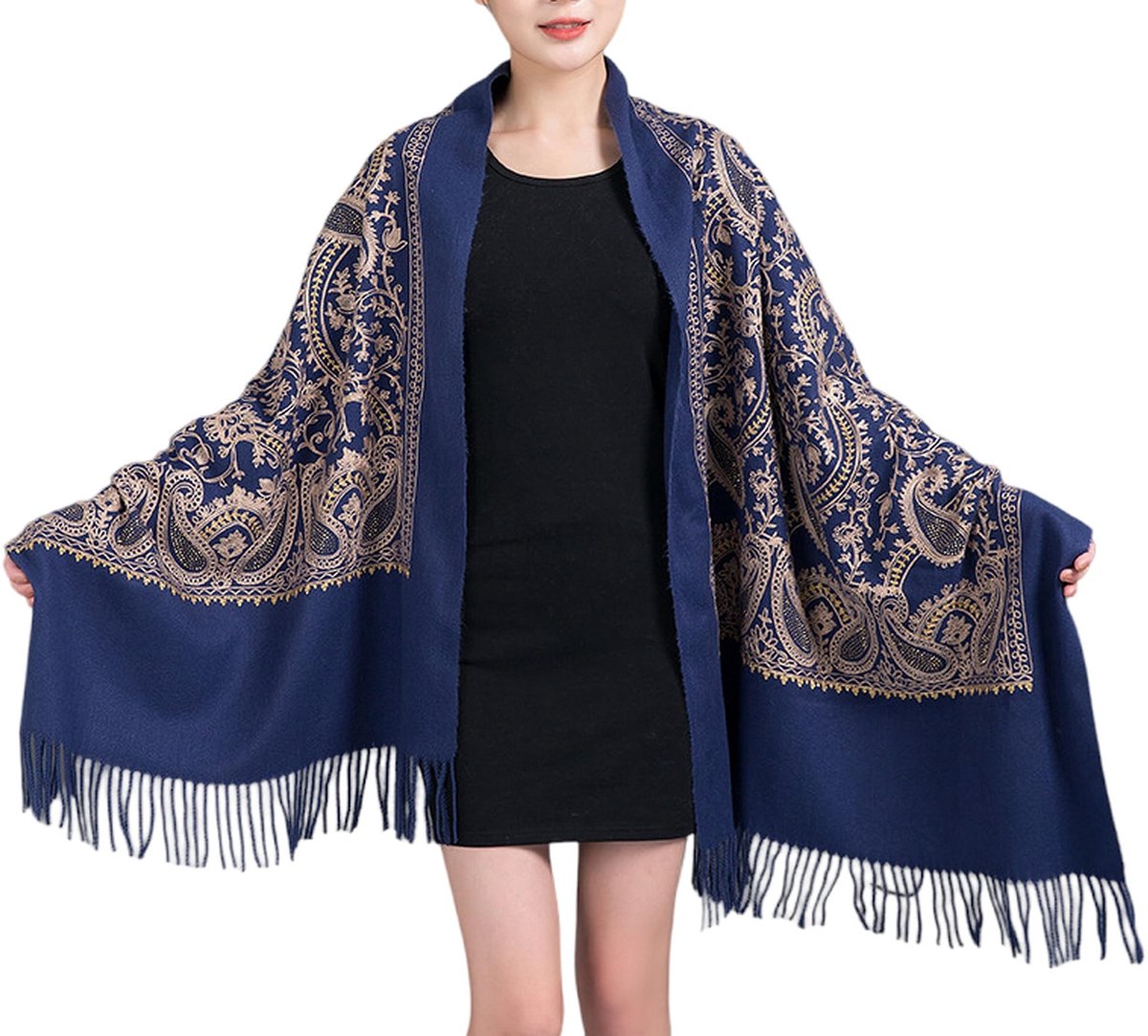 Omgoods - Geborduurde Pashmina Sjaal met Cashmere Voel, Herfst-Winter