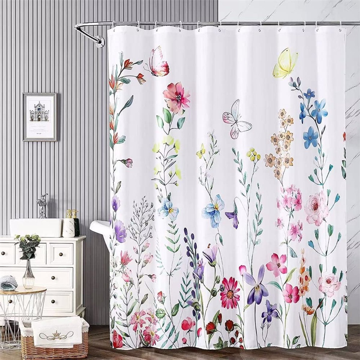 Omgoods - Bloemen Douchegordijn 240 x 200 cm - Waterafstotend en Antimicrobieel
