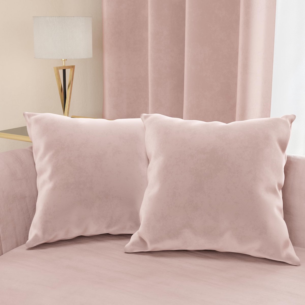 Omgoods - Set van 2 Fluwelen Kussenhoezen 40 x 40 cm in Poederkleur