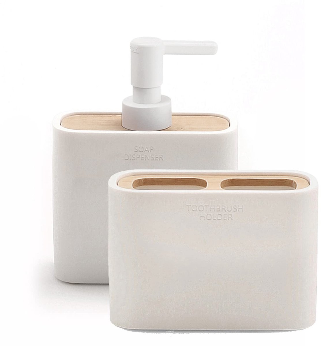 Omgoods - Set van 2 Badkameraccessoires met Zeepdispenser en Tandenborstelhouder