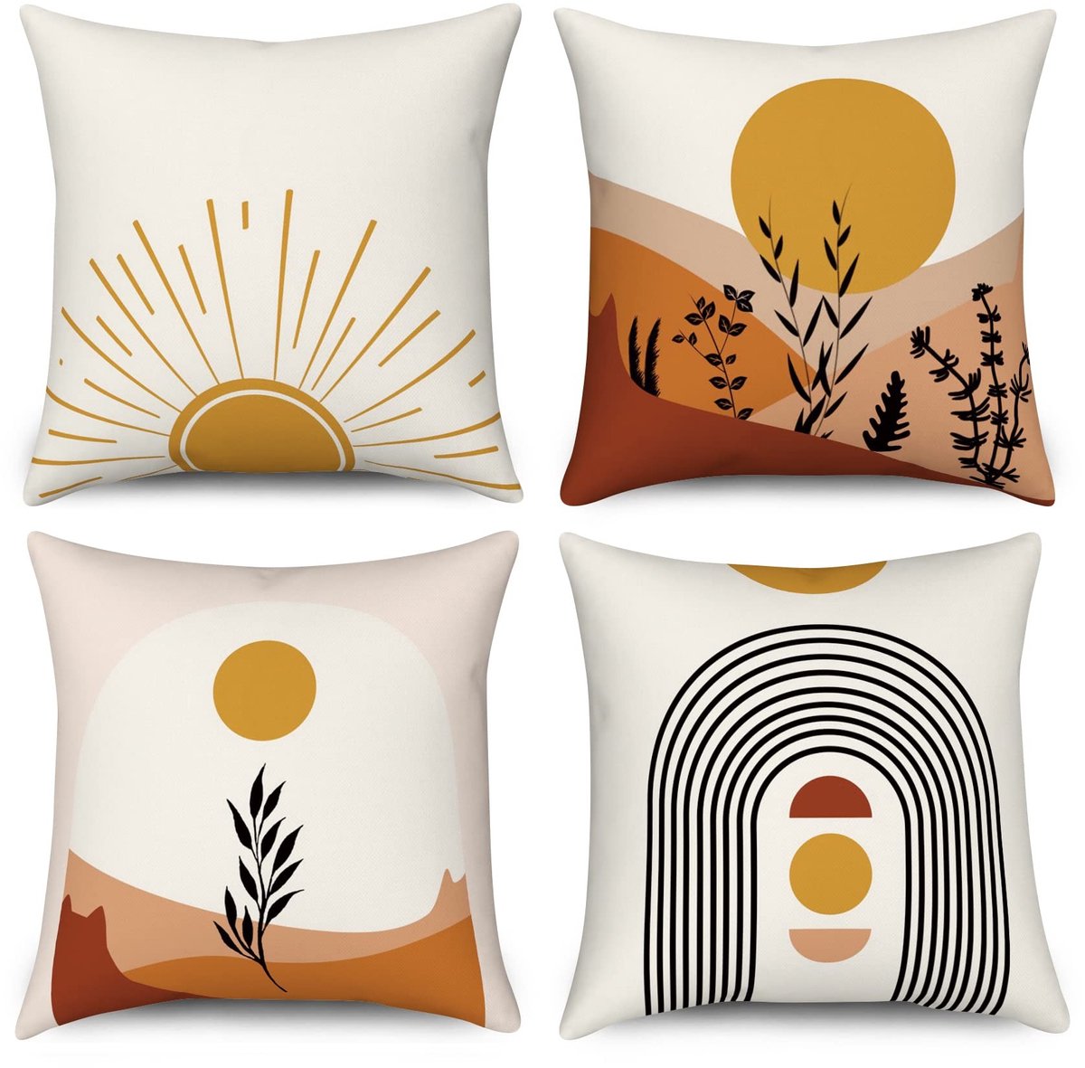 Omgoods - Set van 4 Boho Kussenhoezen 50 x 50 cm Abstracte Natuur