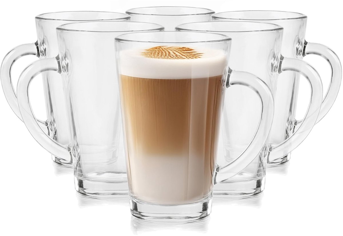 Omgoods - Set van 6 Latte Macchiato Glazen met Handvat en 300 ml Inhoud