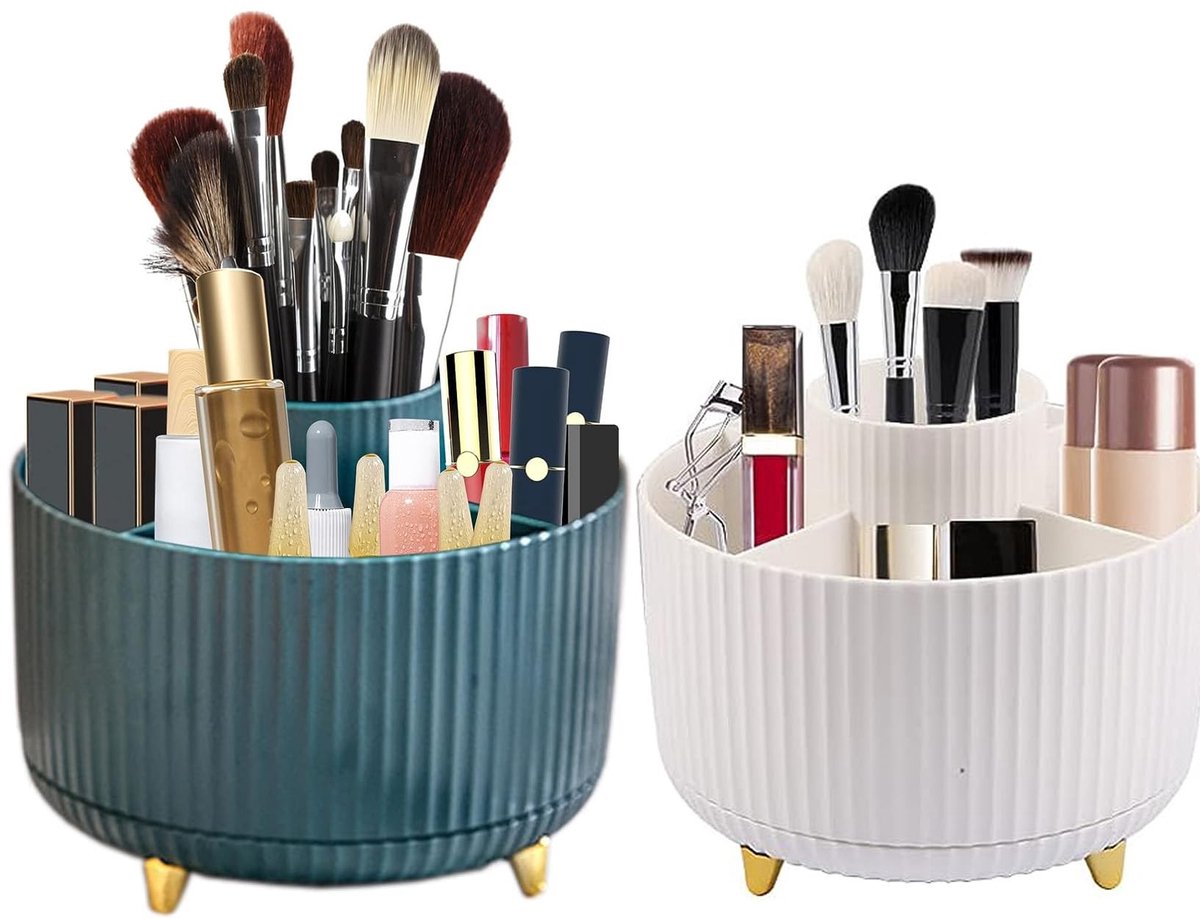 Omgoods - 360 Graden Draaibare Cosmetica-Organizer - 2 Stuks Blauw + Wit