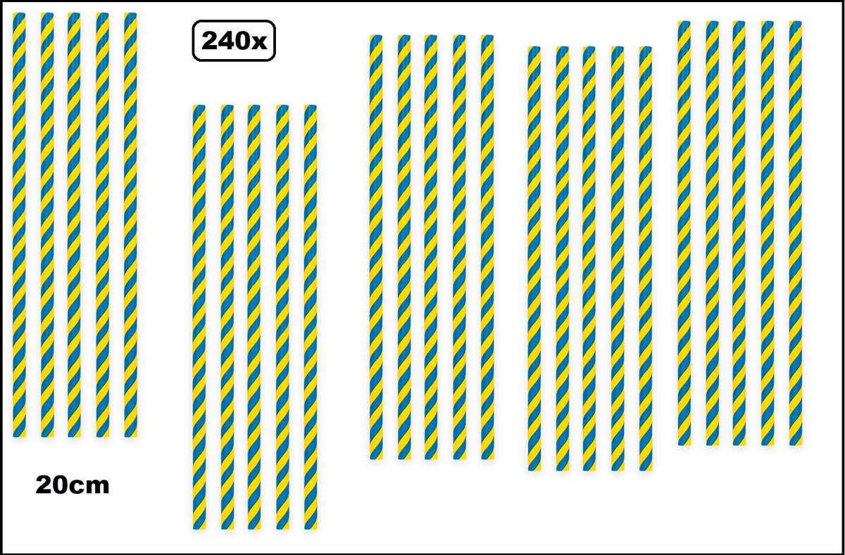 240x Papieren rietjes stripes blauw/geel - 100% biologisch afbreekbaar - Thema party feest festival uitdeel rietje drinken
