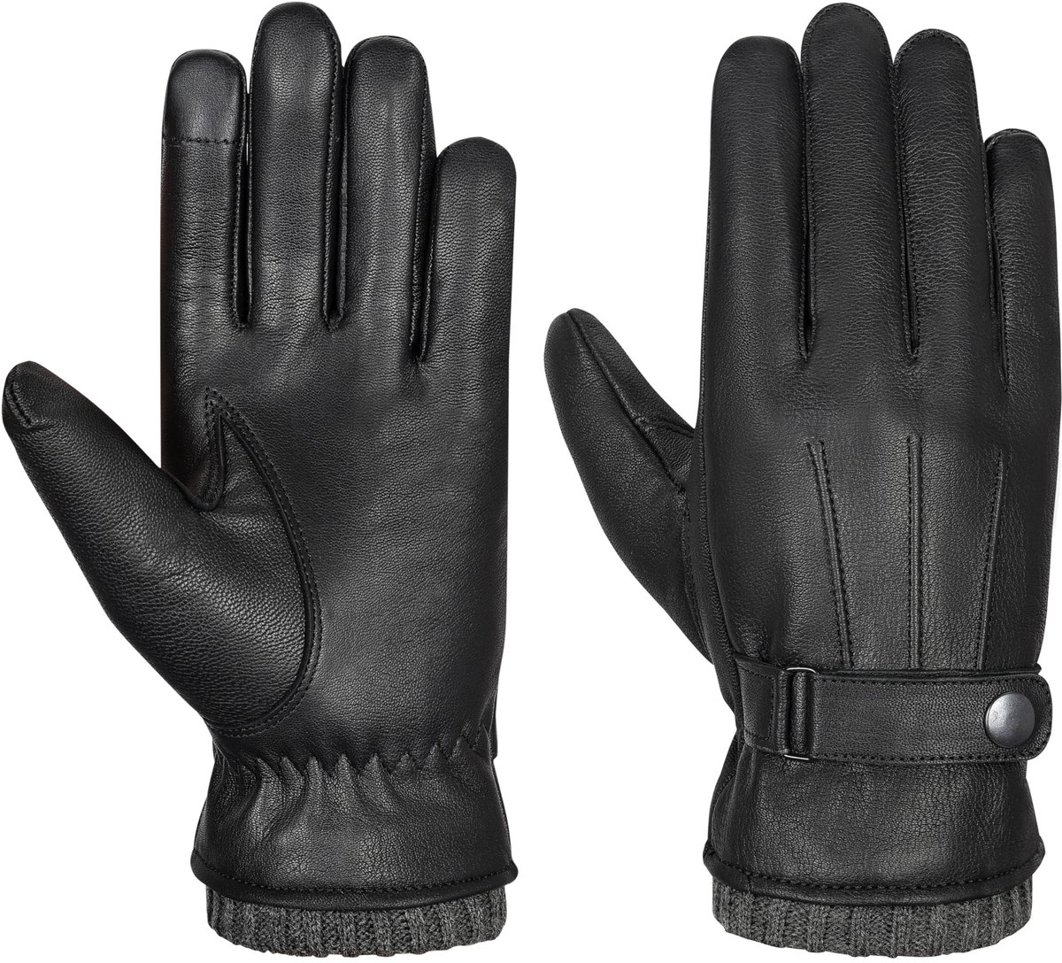 Omgoods - Heren Leren Handschoenen met Fleece Voering voor Koude Dagen