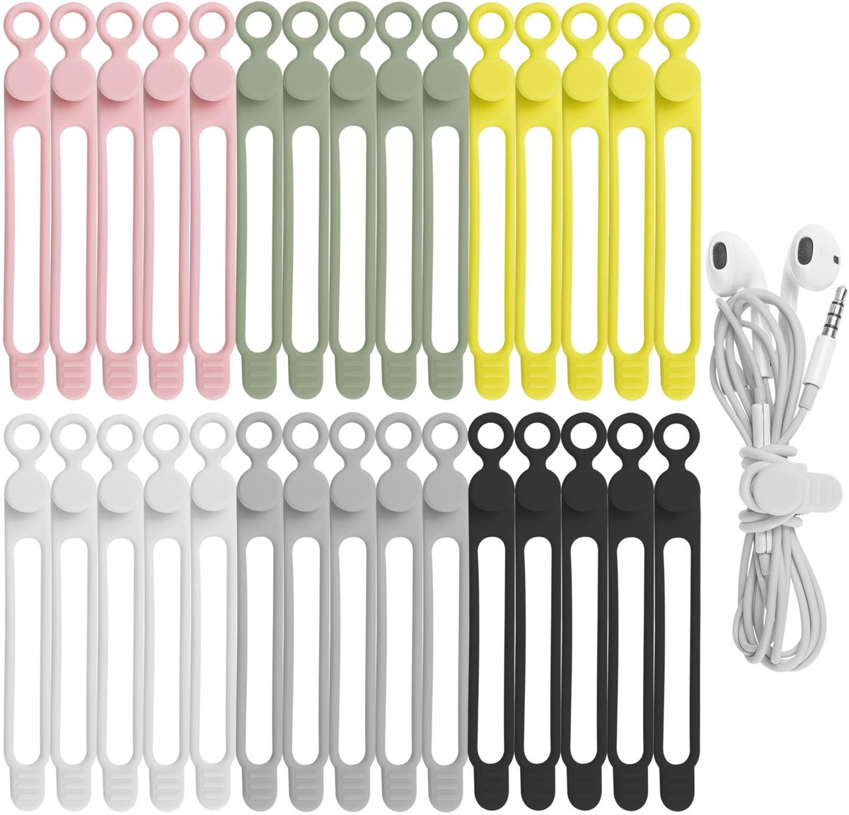Omgoods - Set van 30 Siliconen Kabelbinders, Herbruikbaar en Flexibel