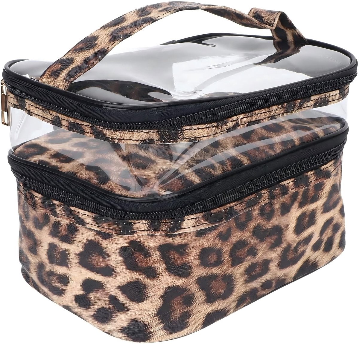 Omgoods - Dubbellaagse Leopard Print Make-up Tas - Waterdichte Toilettas voor Vrouwen