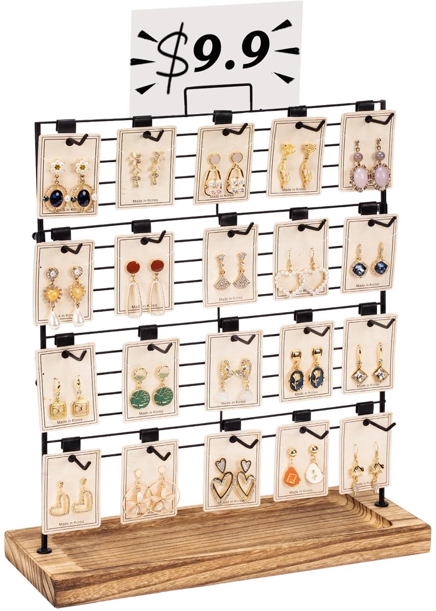 Omgoods - Houten Oorbellen Organizer met 20 Afneembare Haakjes