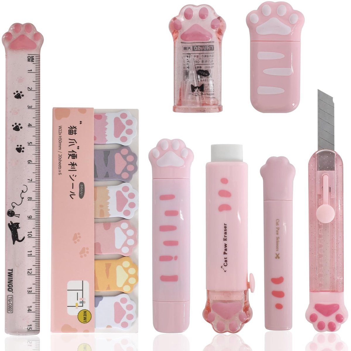 Omgoods - Schrijfwaren Set met Schattige Kattenpoten, 9 Stuks
