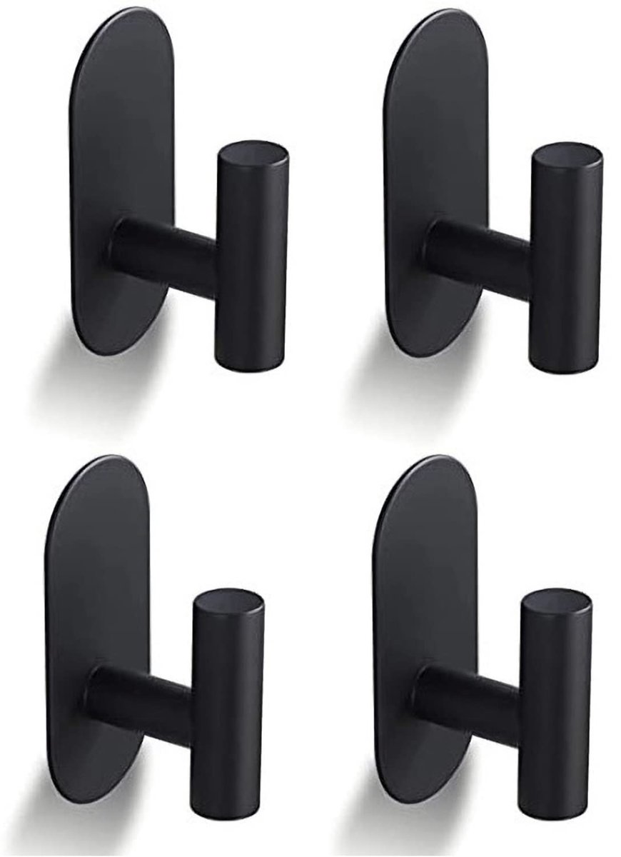 Omgoods - Zelfklevende Muurhaken RVS Zwart - Set van 4 voor Badkamer Keuken