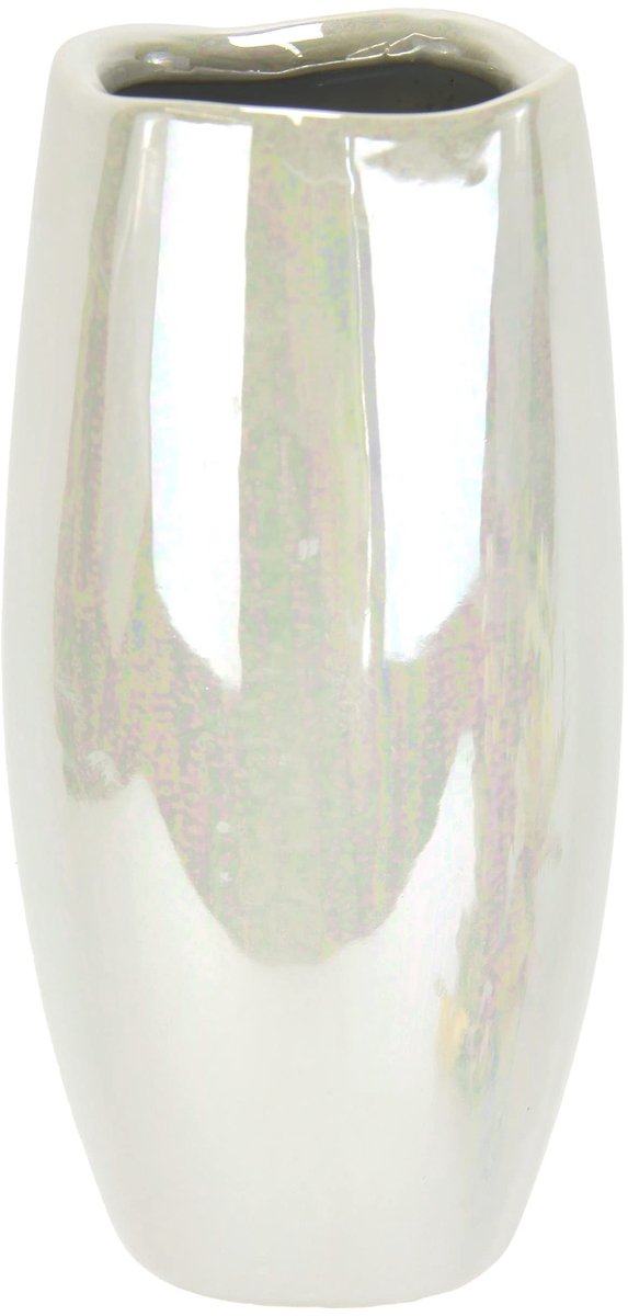 Omgoods - Decoratieve Keramische Vaas met Moederparel Glans (Wit)