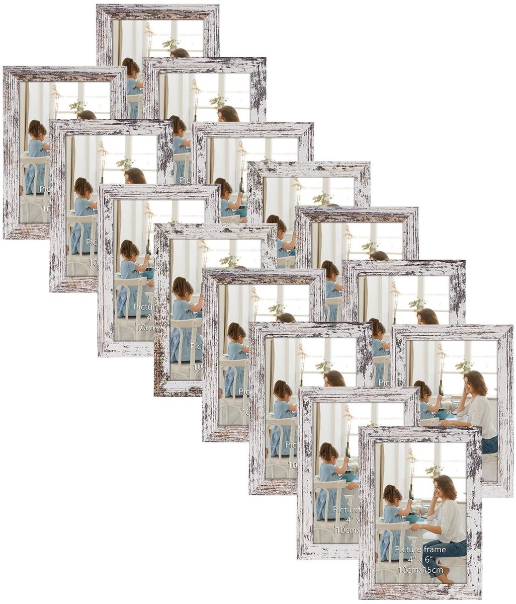 Omgoods- Fotolijst Set van 15 - Fotolijst 10x15 cm - Vintage Witte Fotolijsten - Decoratie voor Kamer - Hoogwaardige Materialen - Schokbestendig - Foto Lijst