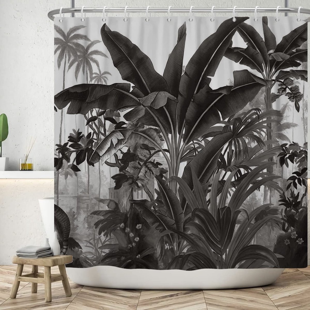 Omgoods - Douchegordijn Jungle 90x180cm Handgeschilderde Tropische Planten
