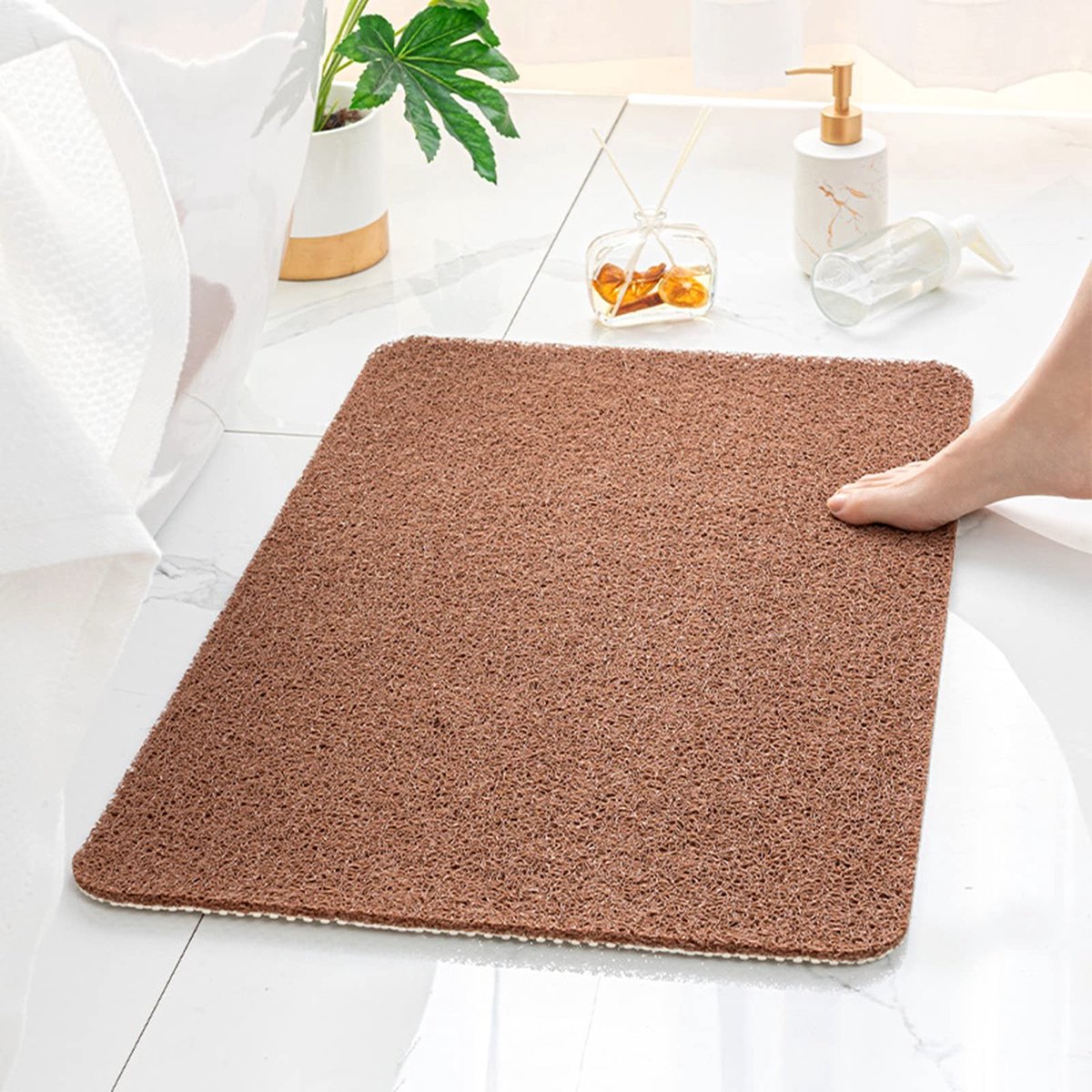 Omgoods - Antislip Douchemats, 40x60cm, Duurzaam en Makkelijk te Reinigen, Bruin