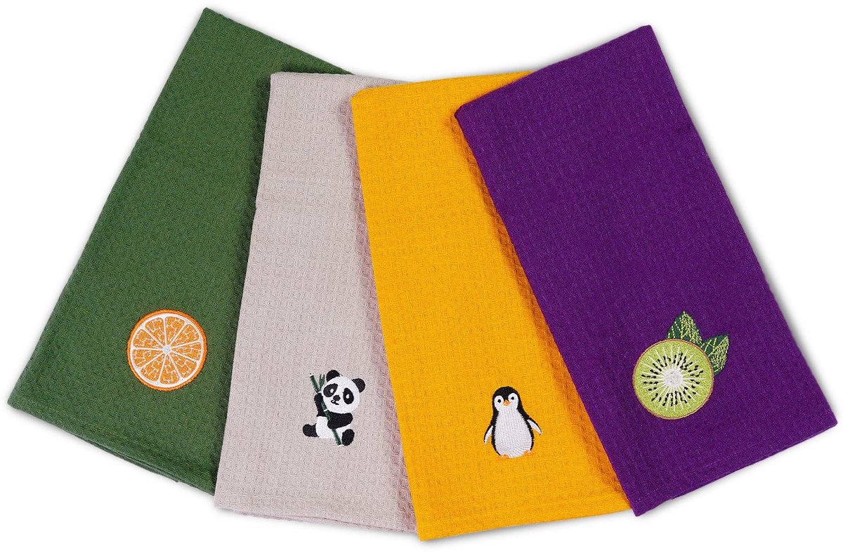 Omgoods - Keukenhanddoeken Set van 4 - 100% Katoen, Super Absorberend