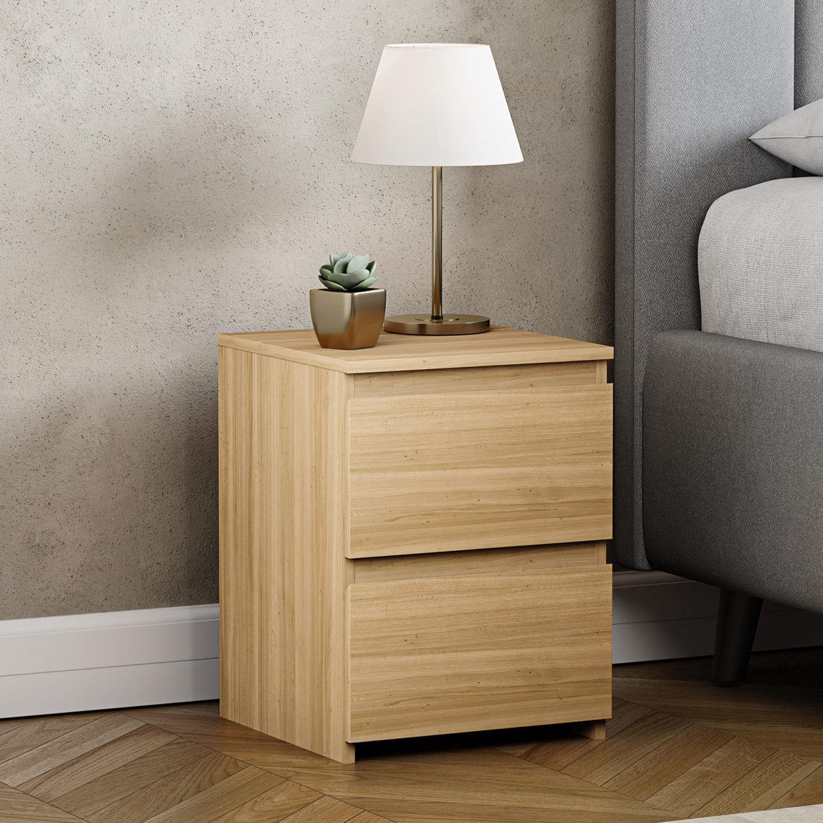 Omgoods - Modern Bedside Chest met 2 Laden in Pine en Zwart