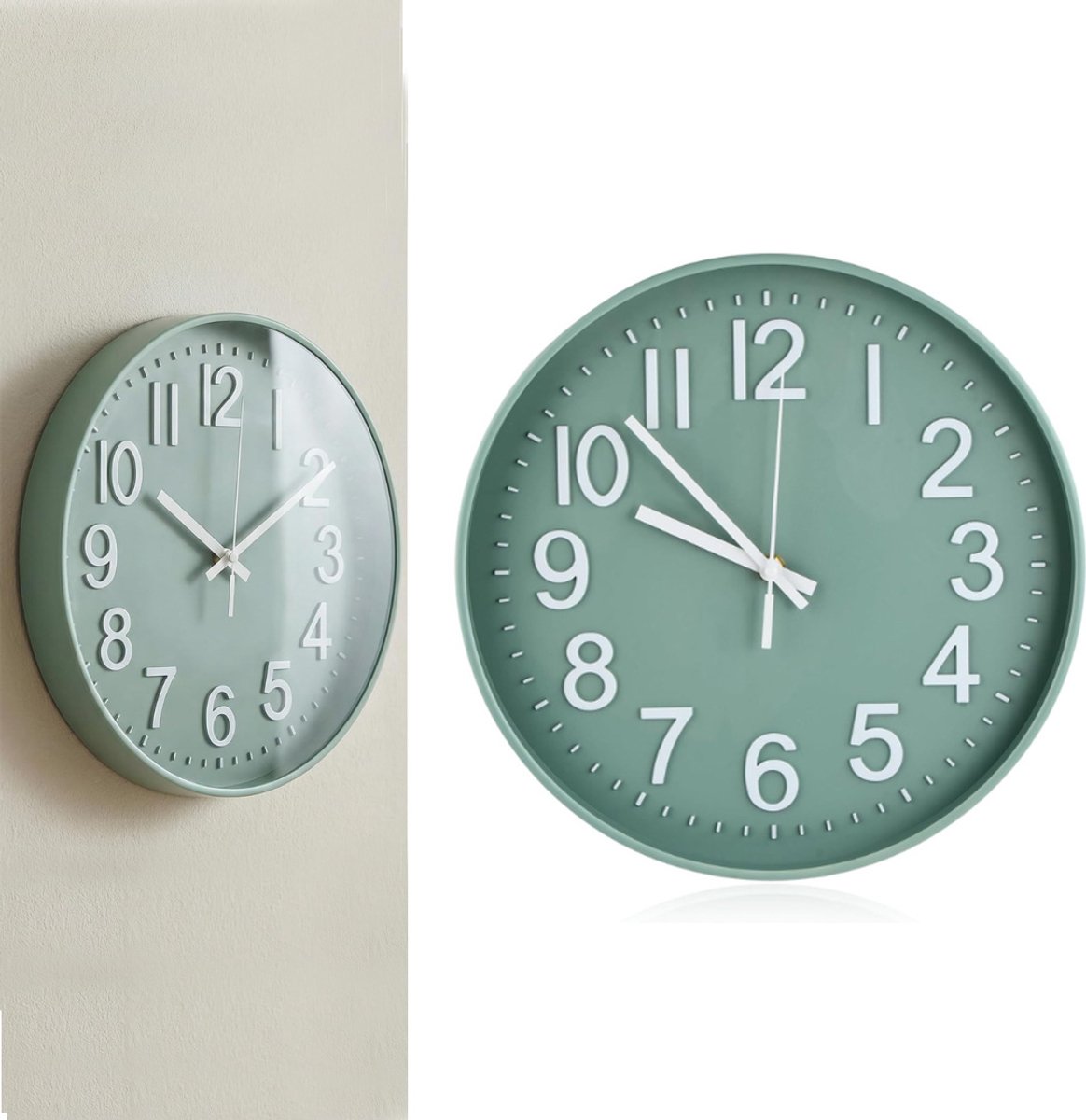 Zavio® Wandklok - Stille Klok - Rustig Slapen - Geruisloze Beweging - Groen